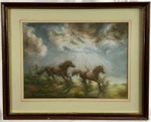 Ostoya 20th century pastel - horses, 29cm x 39.5cm, framed