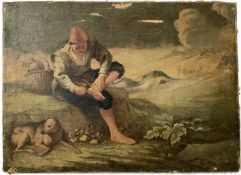 Italian school oil on canvas - man with his dog, 38cm x 53cm, unframed
