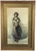 Italian School lithograph of a young girl, 49cm x 28cm in good gilt frame