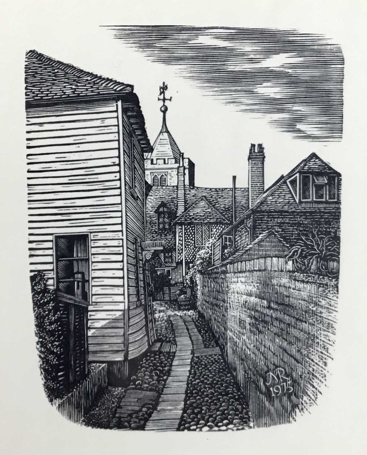 Michael Renton (1934-2001) group of woodcut engravings, Alley Street Rye and three others