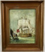 English School late 19th century, oil on canvas, British man o' war and other shipping at sea, 22 x