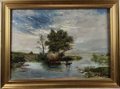 Richard Sebastian Bond (1808 - 1886) oil on canvas, hay wagon fording a river, signed, 34 x 50cm,