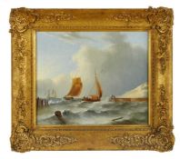 English School, early 19th century, oil on canvas - shipping off the coast, indistinctly signed and