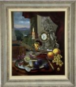 Boros Gyula (Hungarian, b.1951) oil on panel, still life, 58cm x 48cm, framed