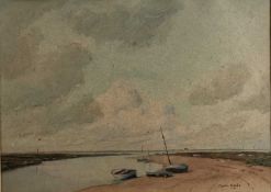Martin Hardie (1875-1952) watercolour- harbour scene probably Norfolk, 36cm x 26cm, mounted in glaz
