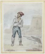 William B. Lambert (1794-1840) pencil and watercolour - 'A brick-maker', 12cm x 9.5cm, in glazed gil