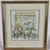 A. Moorse, English School. Comical watercolour “The Spanish Barber”. Signed lower right. Mounted and