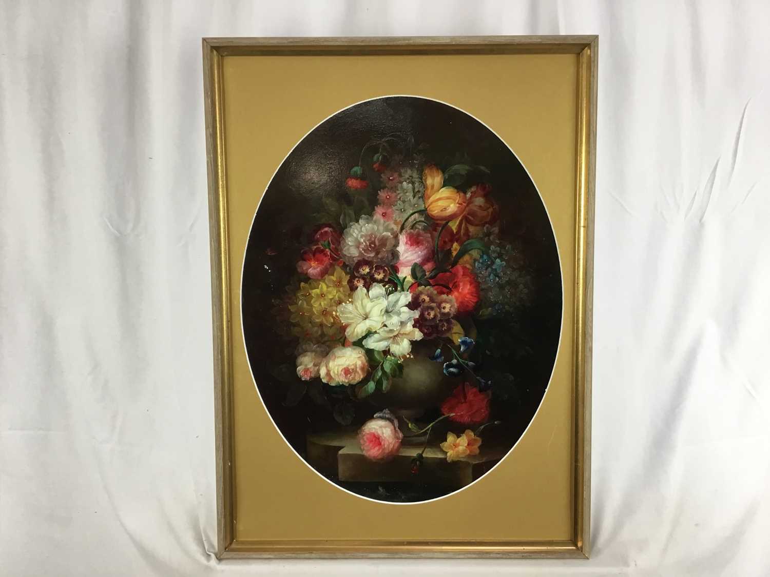 Attributed to Emilio Greco oil on wood board - still life with urn, framed - Image 2 of 6