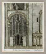 Valerie Thornton (1931-1991) aquatint, Norwich Cathedral, 35 x 29cm, framed