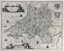 17th century uncoloured engraved map of South Wales, Johannes Janssonius, 50cm x 60cm, unframed