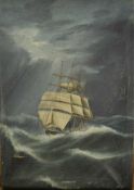 Pun Woo, early 20th century, oil on canvas - Durmburton in rough seas, signed and inscribed, 29.5cm