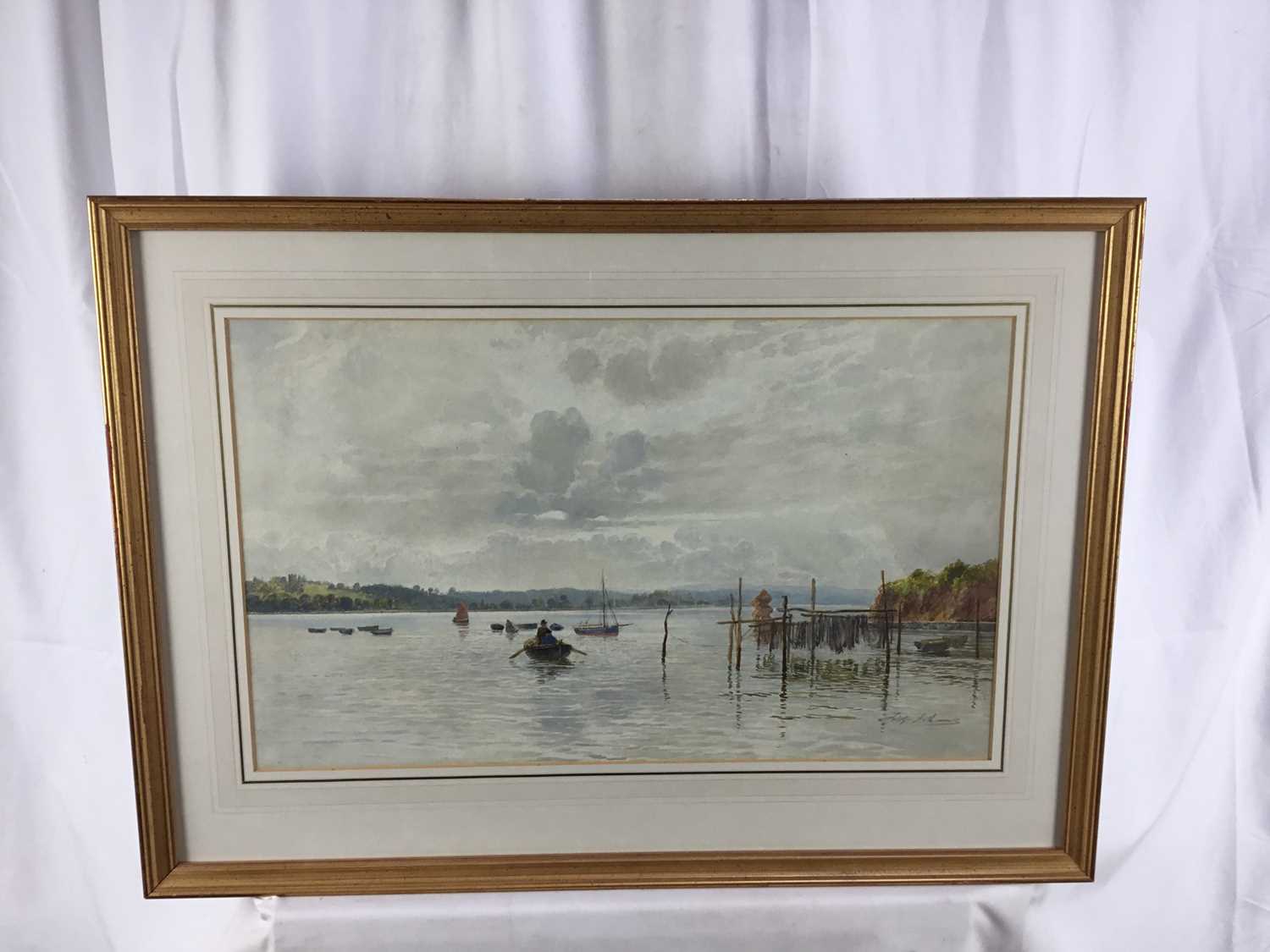 Fritz B. Althaus (1865 - 1952) signed watercolour - boat on a river, 52cm x 32cm mounted in glazed f - Image 8 of 10