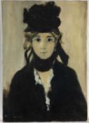 After Manet, oil on canvas, portrait of Berthe Morisot, indistinctly signed and dated, 71cm x 51cm u