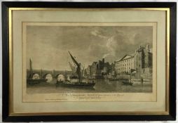 Engraving of Westminster Bridge dated 1761, image 29 x 54cm, together with a print of Charing Cross