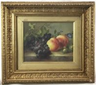 Follower of Edward Ladel oil on canvas laid on board - still life with peaches, 19cm x 24cm, framed