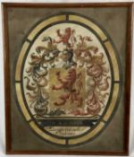 Watercolour on paper, coat of arms of a European Town Hall, 33cm x 34cm in glazed frame