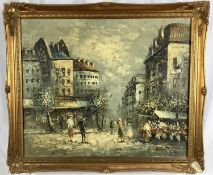 Burnett oil on canvas - Parisian street scene, 50cm x 60cm, signed, framed