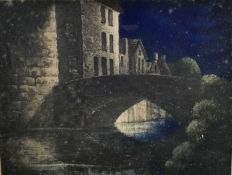 Vincent Carr aquatint - Pont du Cheval Bruges, signed and titled in pencil, 21cm x 26cm, in glazed f