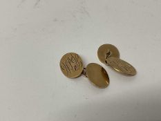 Pair of 9ct gold Gentleman's cufflinks, each with an oval panel engraved 'HJM'