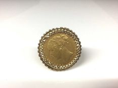 Victorian gold full sovereign, 1878, in 9ct gold ring mount