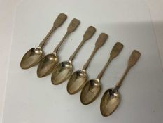 Set of six Victorian silver fiddle pattern teaspoons, (London 1872), all at 4.8ozs