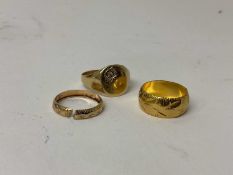 22ct gold wedding band (London 1971), together with a 9ct gold wedding band (cut) (London 1966) and