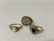 9ct gold dress ring set with a pearl, size N 1/2, together with a 9ct gold heart shaped gem set dres