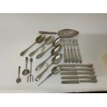 Group of Georgian and later silver flatware, to include a pierced fish slice (London 1791), table sp