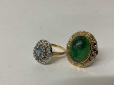 18ct gold blue stone and diamond dress ring and 18ct gold turquoise and diamond cocktail ring (2)