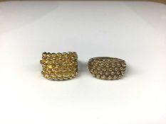 Two 9ct gold rope twist and beaded panel rings