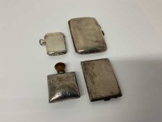 George silver cigarette case with engine turned decoration, (Birmingham 1924), together with a silve