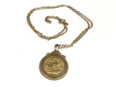 George V gold full sovereign 1911, in 9ct gold pendant mount on 9ct gold chain