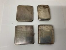 George V silver cigarette case of rectangular form with engine turned decoration and gilded interior