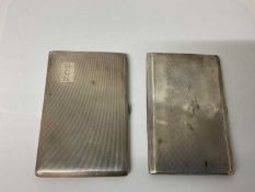 George VI silver cigarette case of rectangular form with engine turned decoration and gilded interio