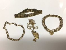 Three 9ct gold bracelets and 9ct gold Egyptian head pendant on 9ct gold chain