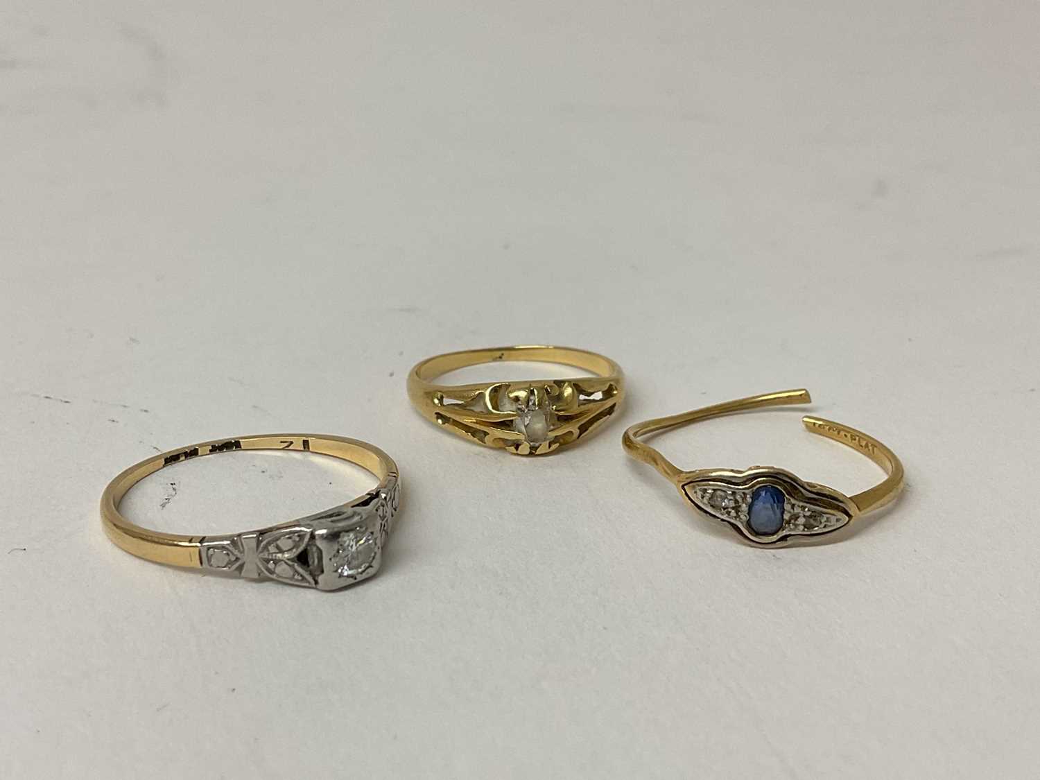 18ct gold diamond single stone ring, ring size Q, another 18ct gold diamond single stone ring, ring