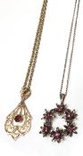 Two 9ct gold gem set pendants on 9ct gold chains