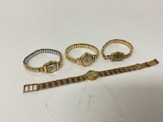 Ladies 9ct gold Rotary wristwatch on 9ct gold bracelet, together with three 9ct gold cased wristwatc