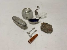 George V silver mounted glass match striker, (marks rubbed), together with an Edwardian silver mount