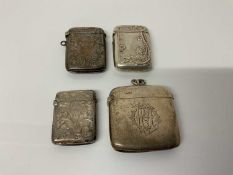 Victorian silver vesta case with engraved decoration, (Birmingham 1900), together with three other s