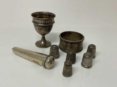 Small group of Victorian and later silver items to include a cheroot holder, (Birmingham 1899), a si