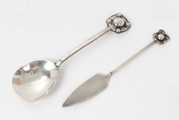 Early 20th century Arts & Crafts silver spoon with planished bowl and applied rope twist decoration,