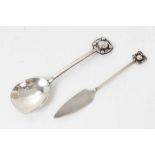 Early 20th century Arts & Crafts silver spoon with planished bowl and applied rope twist decoration,