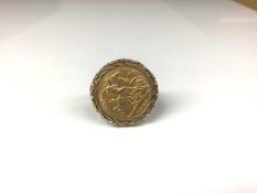 Edward VII gold half sovereign, 1907, in 9ct gold ring mount