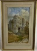 Two watercolours of castles - the first 35cm x 20cm, signed Sugden 187?, the second 25cm x 35cm with