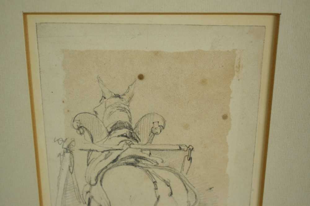 Samuel Prout (1783-1852) pencil sketch of a horse in harness, 18cm x 11cm, in glazed gilt frame - Image 3 of 6