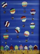 Gordon Barker (b.1960) acrylic on paper - Beach Balloons, signed, 29cm x 39cm, in glazed frame