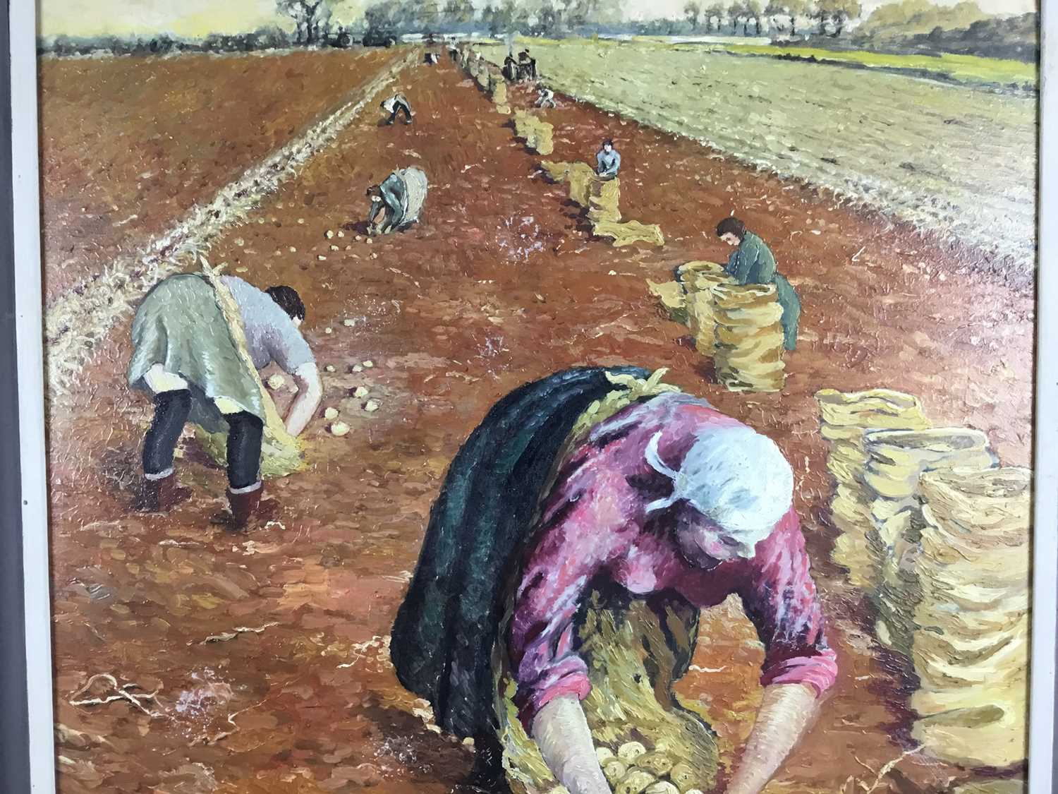 J. A. Cooper, 20th century, oil on board - The Potato Harvest, signed, 75cm x 63cm, framed - Image 6 of 10