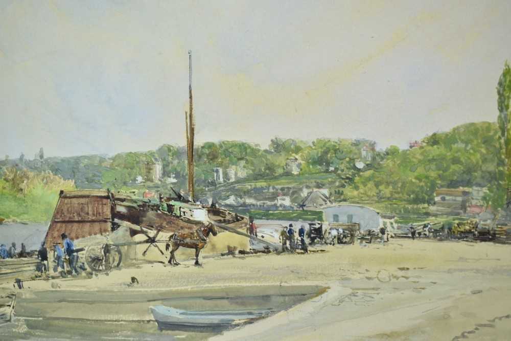 Jules Lessore (French, 1849-1892) watercolour - French Harbour, signed and dated '73, 20cm x 27cm, m - Image 4 of 4