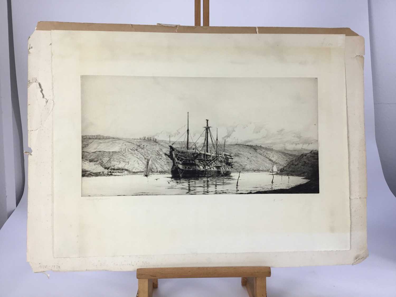 Four various marine prints, Harold Wyllie 'The Hulk Implaceable' 1800, signed, 24cm x 48cm, G. Hunt - Image 2 of 7